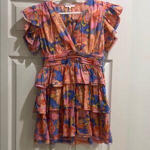 Floral Ruffle Dress in Pink and Blue